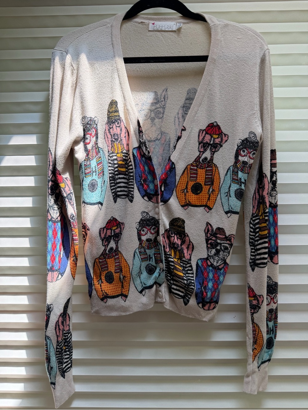 Purplish Boutique Whimsical Dog Print Long Cardigan Sweater Size S/M